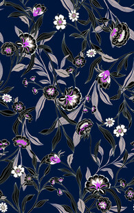 深蓝色花卉图案布料纹理