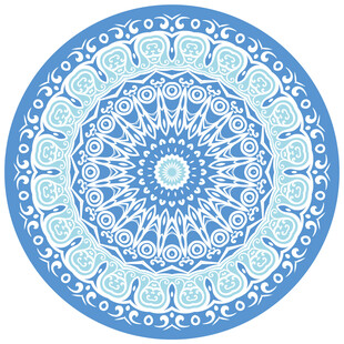 蓝色曼陀罗花纹圆形图案