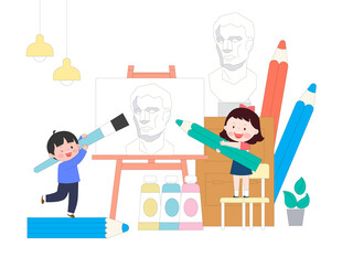 毕业季美术课写生彩色铅笔石膏像