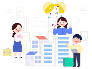 毕业季买房房产销售打折儿童插画