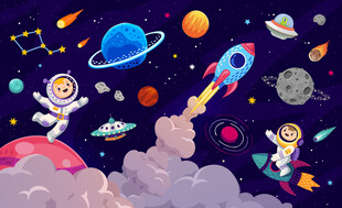 卡通宇宙火箭太空宇航员星球背景