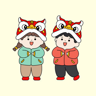 萌娃戴虎头帽喜庆迎新年