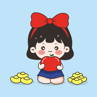 吃苹果的可爱小女孩