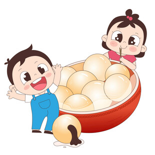 新年元宵节小朋友吃汤圆插画
