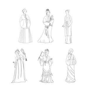 纯线稿汉服 高清可制作素材 