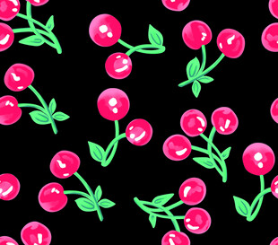 手绘樱桃黑色背景图案