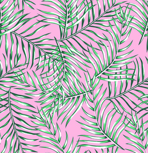 粉色背景的绿色棕榈叶图案