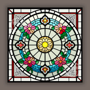 蒂凡尼中国风染色玻璃艺术图案