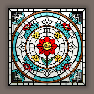 蒂凡尼华夏风情彩色玻璃艺术图案