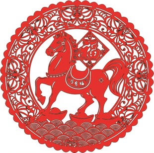 马年剪纸装饰图案