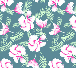 粉色花卉绿叶图案背景