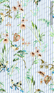 清新花卉条纹水彩背景图