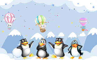 卡通儿童房企鹅背景墙