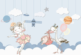卡通女孩儿童房背景墙