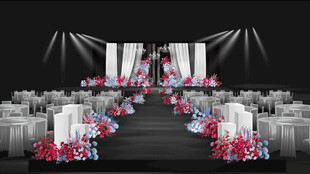 蓝色玫红布幔婚礼效果图