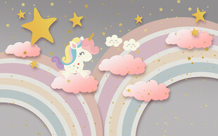 可爱独角兽彩虹儿童房背景墙