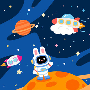 卡通宇航员太空火箭宇宙星球背景