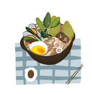 美味日式拉面套餐插画