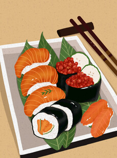 美味寿司拼盘插画