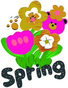 春天花卉动物可爱插画