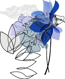 抽象蓝花线条艺术插画