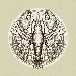 矢量复古风格龙虾插画图案