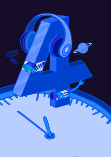 数字创意时钟与文具组合画面