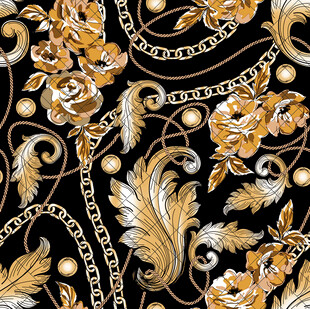 奢华黑金花卉链条图案