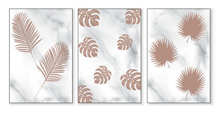 棕叶大理石三联矢量装饰画