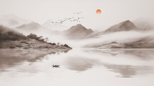 新中式水墨山水背景墙