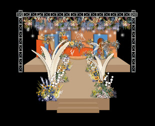 婚礼设计效果图 蓝橙撞色婚礼