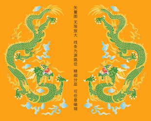 祥瑞抬头龙双龙包装龙标签线描龙