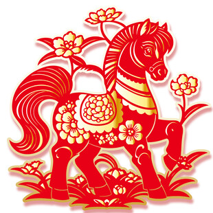喜庆红色剪纸骏马图案