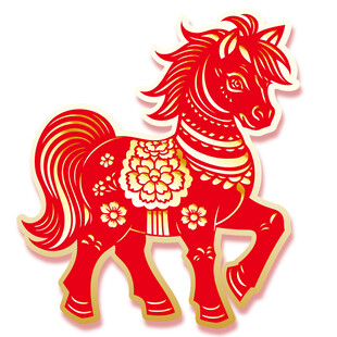 喜庆红色剪纸风奔跑骏马