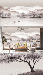 中式山水风客厅壁画