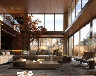 现代双层挑高客厅室内景观