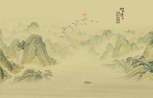 新中式国画山水画背景墙