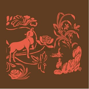 传统剪纸风动物花卉图案