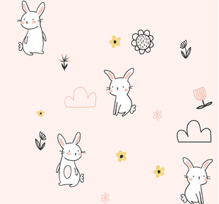 可爱兔子与花卉图案背景