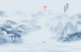 水墨山水风景画壁画