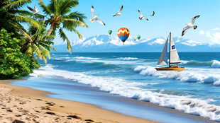 海岛大海沙滩椰子树