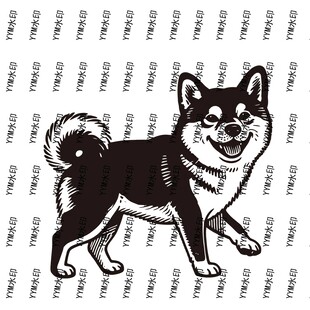可爱柴犬黑白插画图案