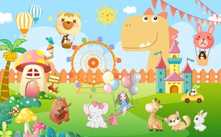 欢乐童趣的卡通游乐园场景