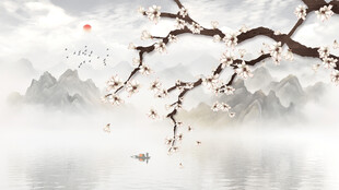 手绘花鸟中式背景