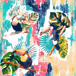 热带巨嘴鸟与植物图案