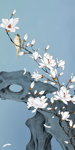新中式白玉兰工笔花鸟玄关装饰画