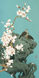 新中式玉兰工笔花鸟玄关装饰画