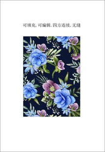 蓝色花卉图案 玫瑰花家纺图案