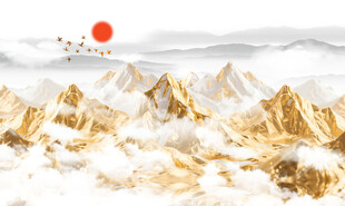 金箔山水画背景墙图片