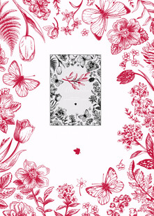 花卉蝴蝶环绕的方形图案